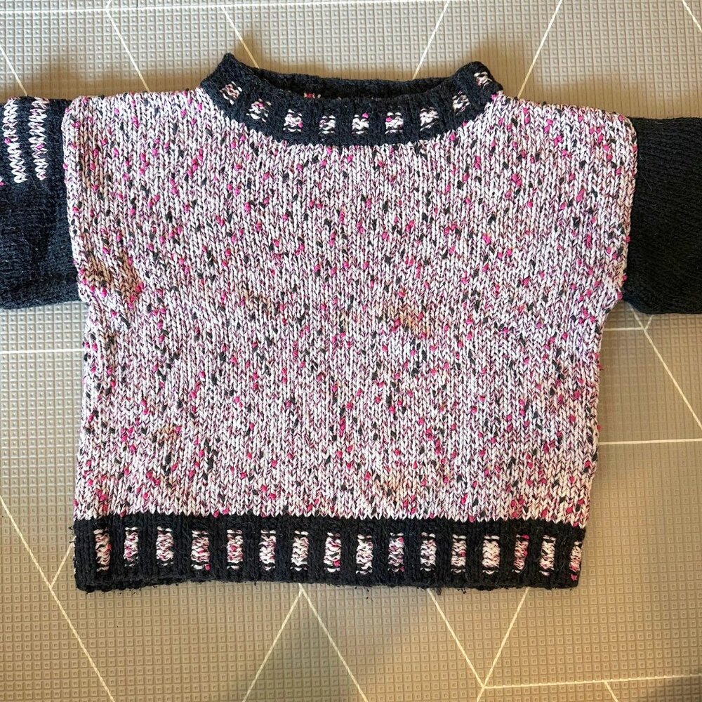 Handknit Kid's Pink, Black & White Sweater, Size 5T